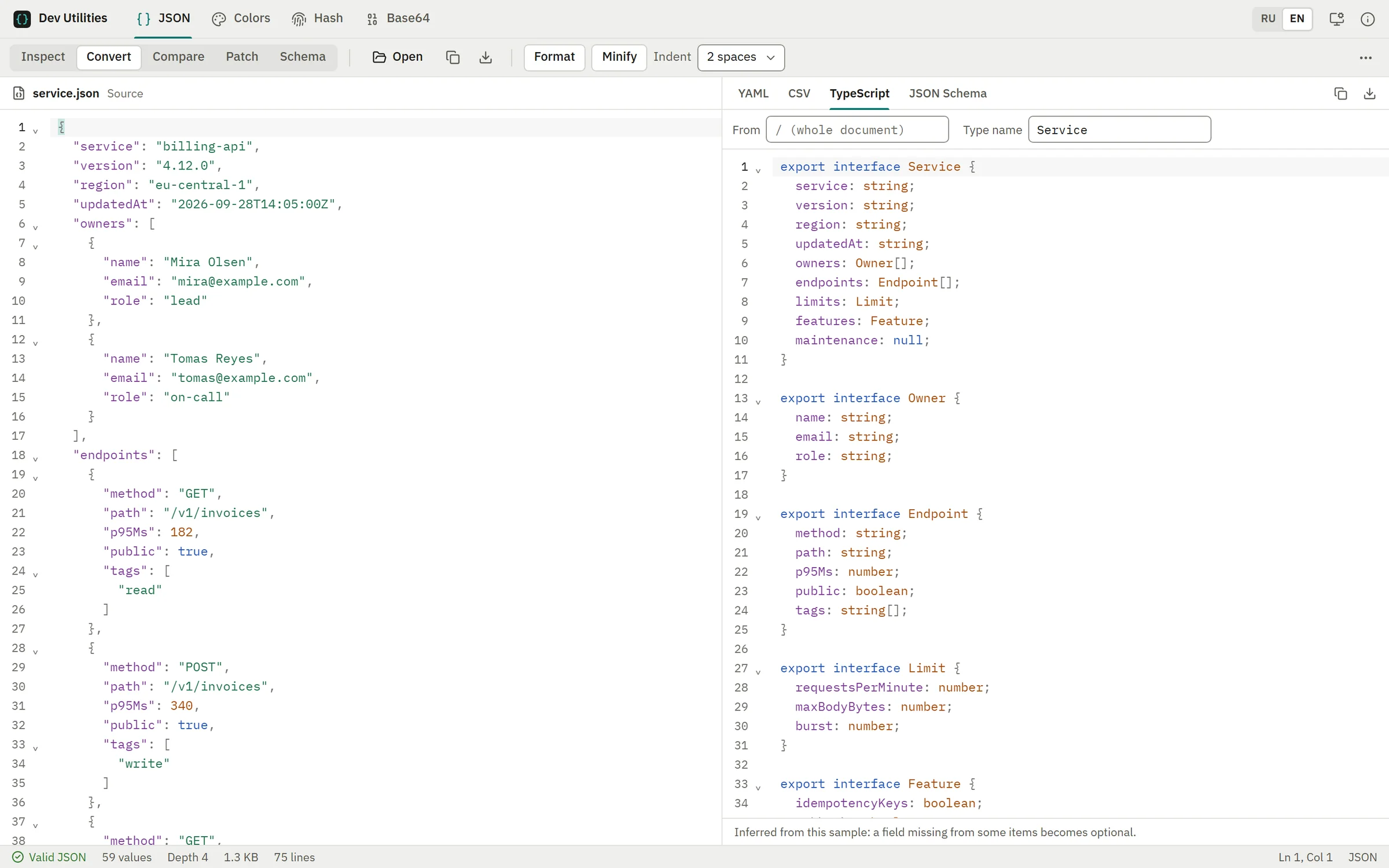 Converting JSON to TypeScript