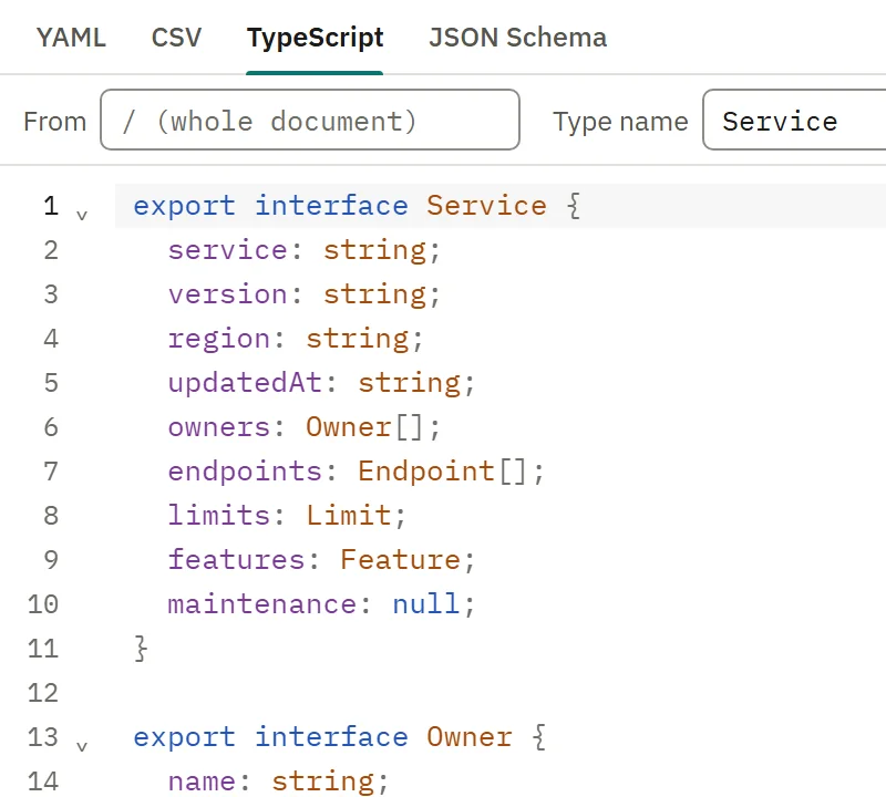 TypeScript interfaces inferred from the document