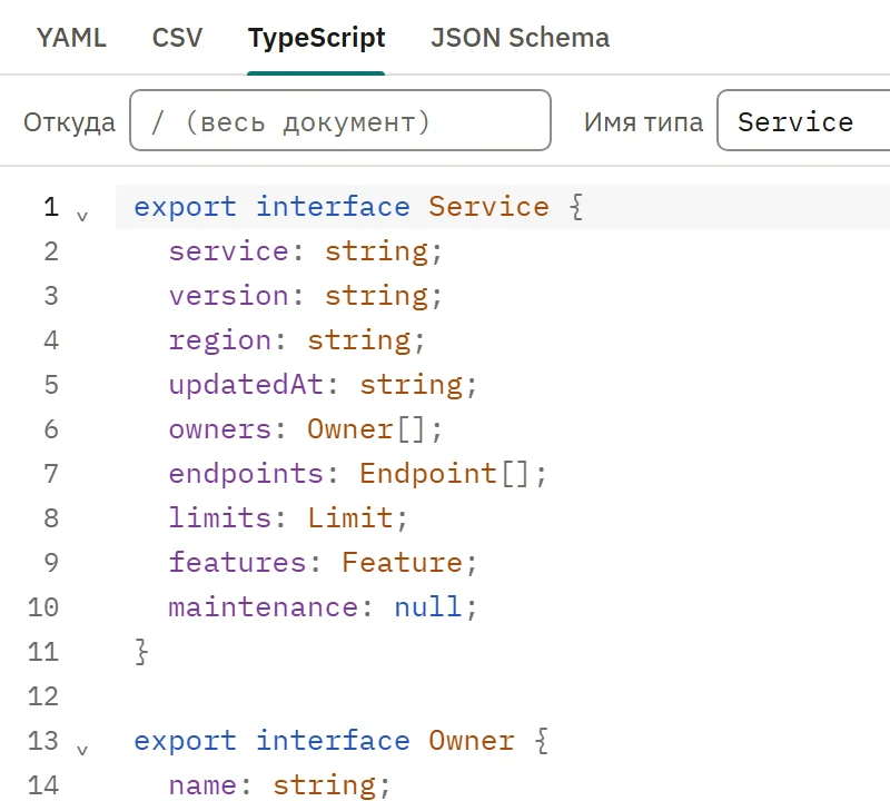 Интерфейсы TypeScript, выведенные из документа