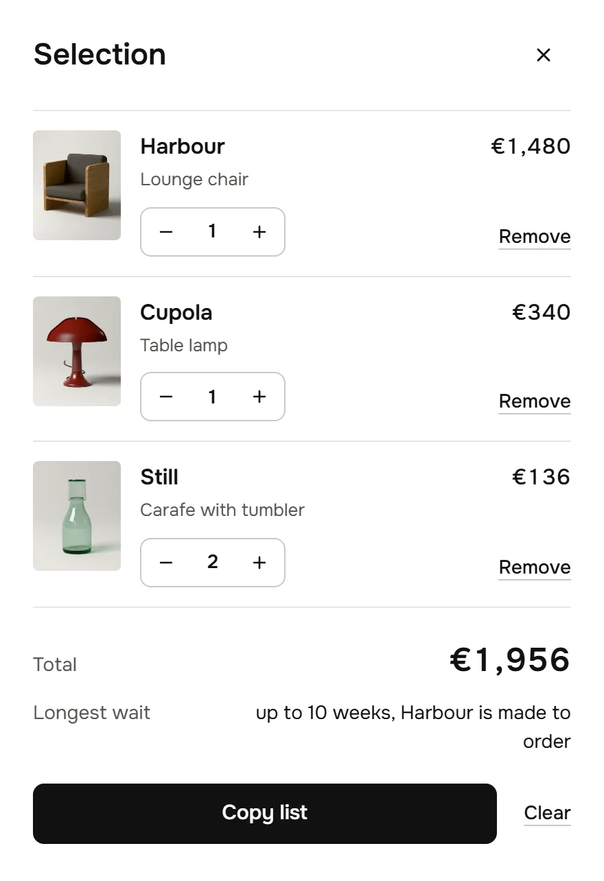 Selection: three objects, a total of 1,956 euros and up to 10 weeks