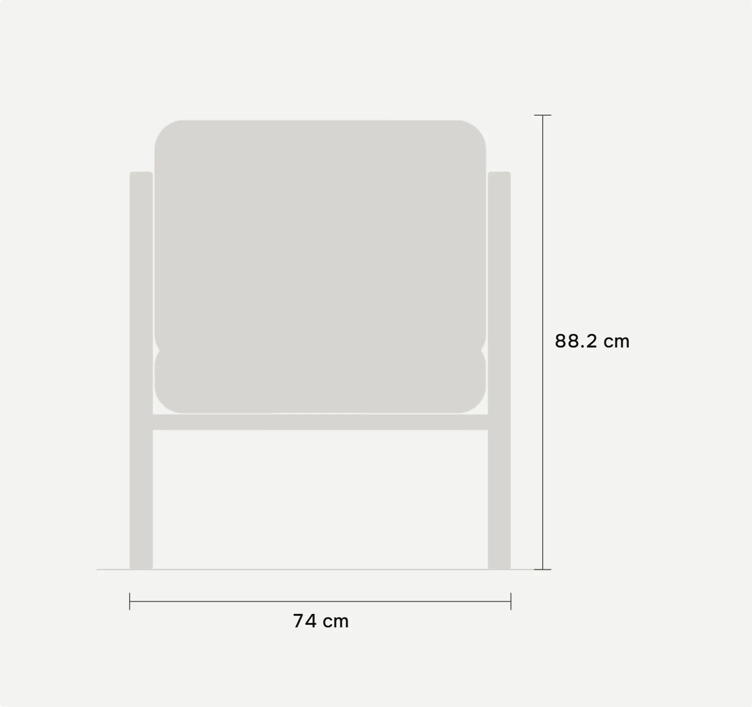 Drawing of the chair with 74 and 88.2 cm dimensions