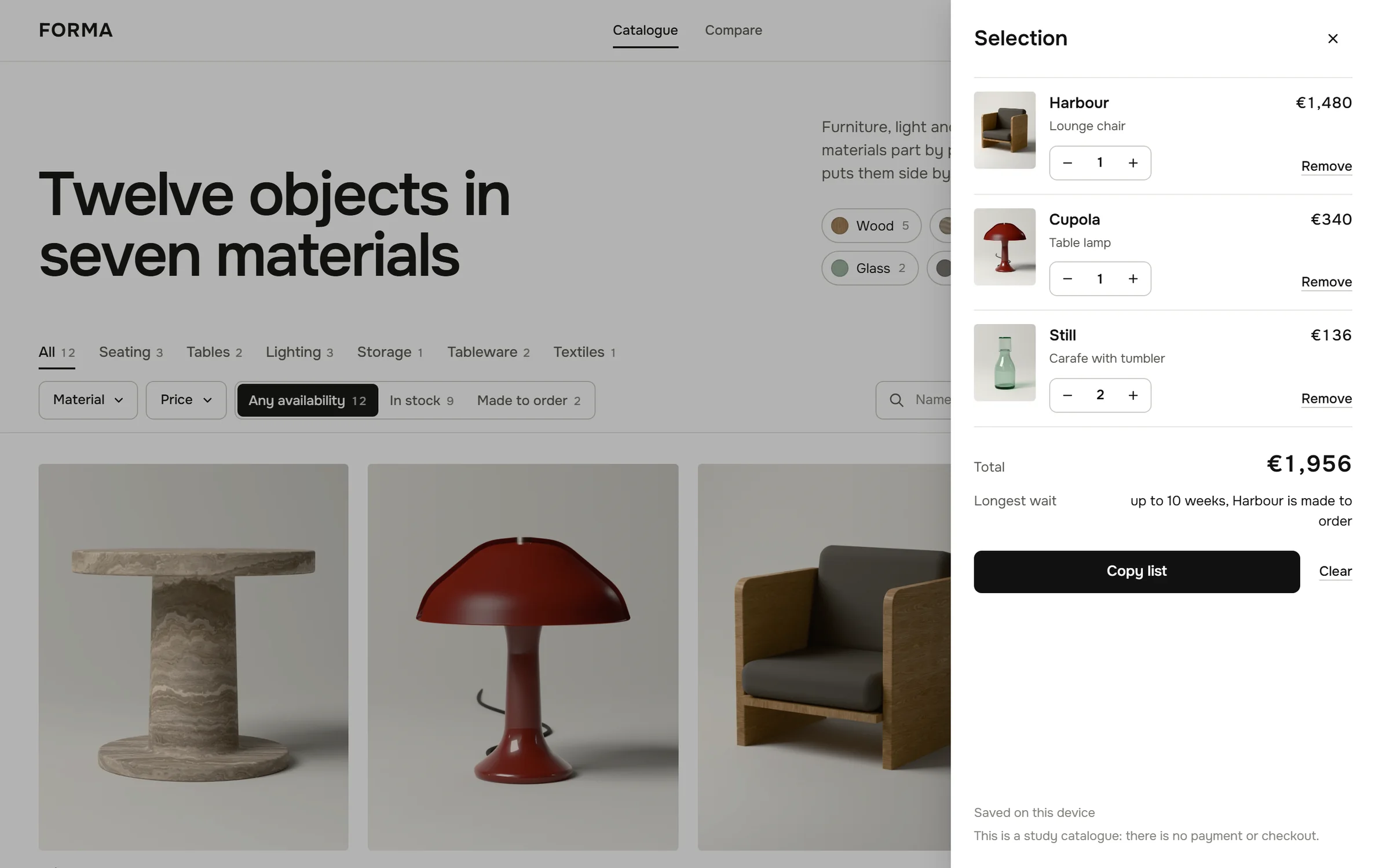 The selection open over the catalogue