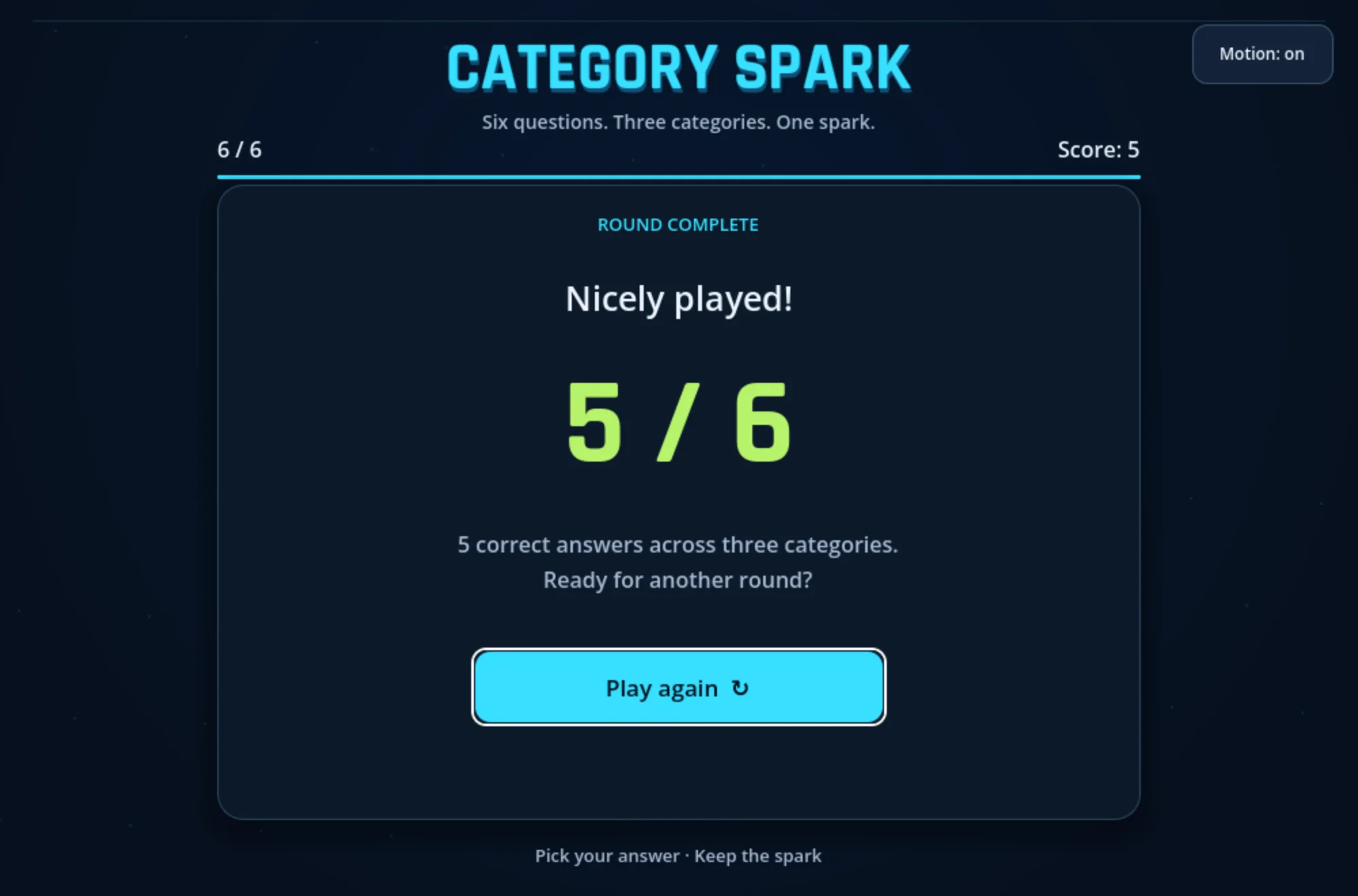 End of the round: 5 out of 6