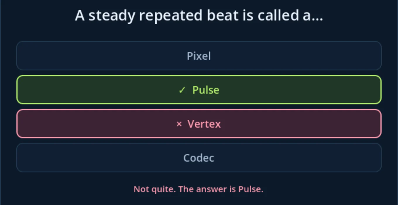 A mistake: Vertex marked pink, the right answer Pulse green