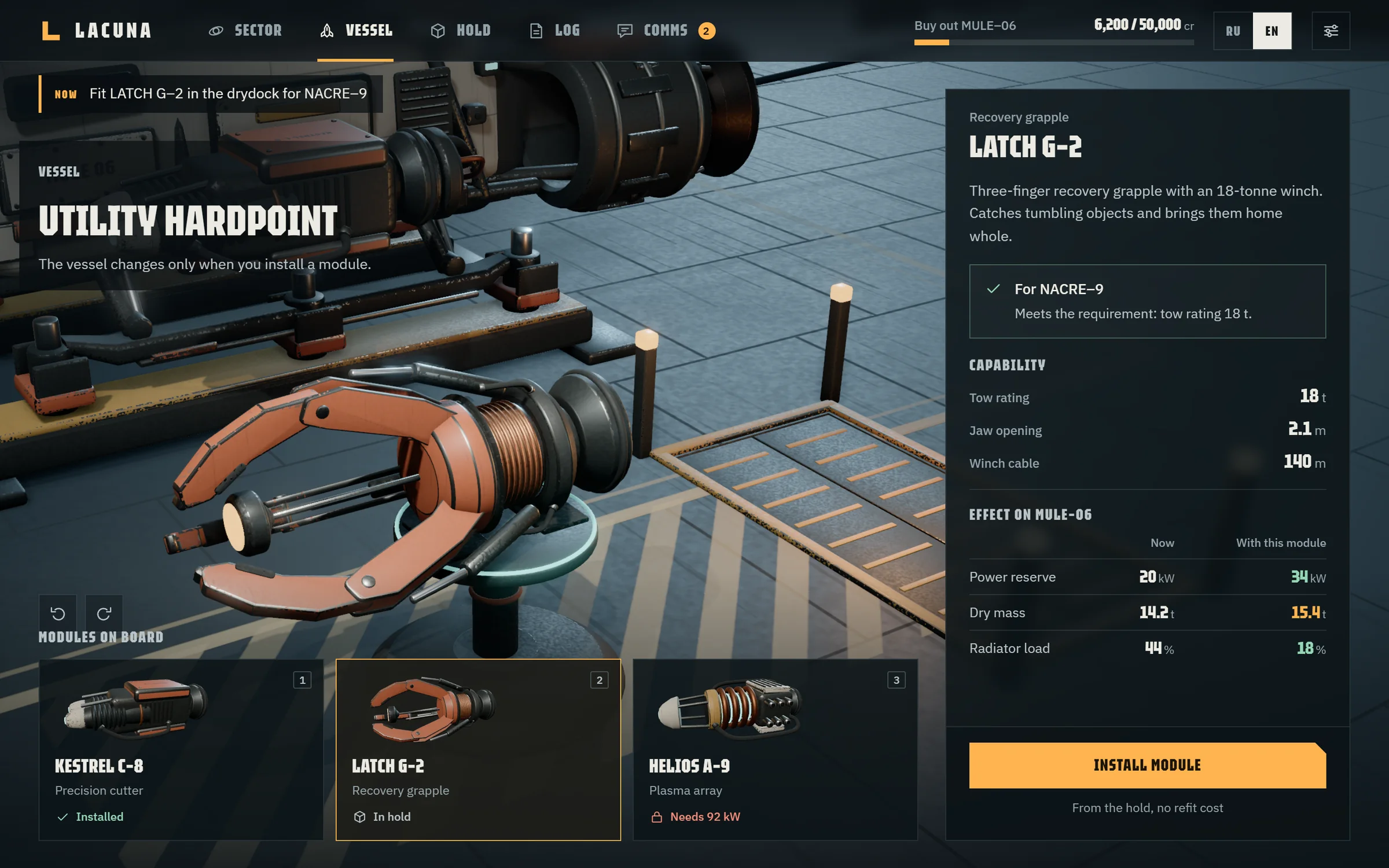 Bench: the grapple on the turntable and the module choice
