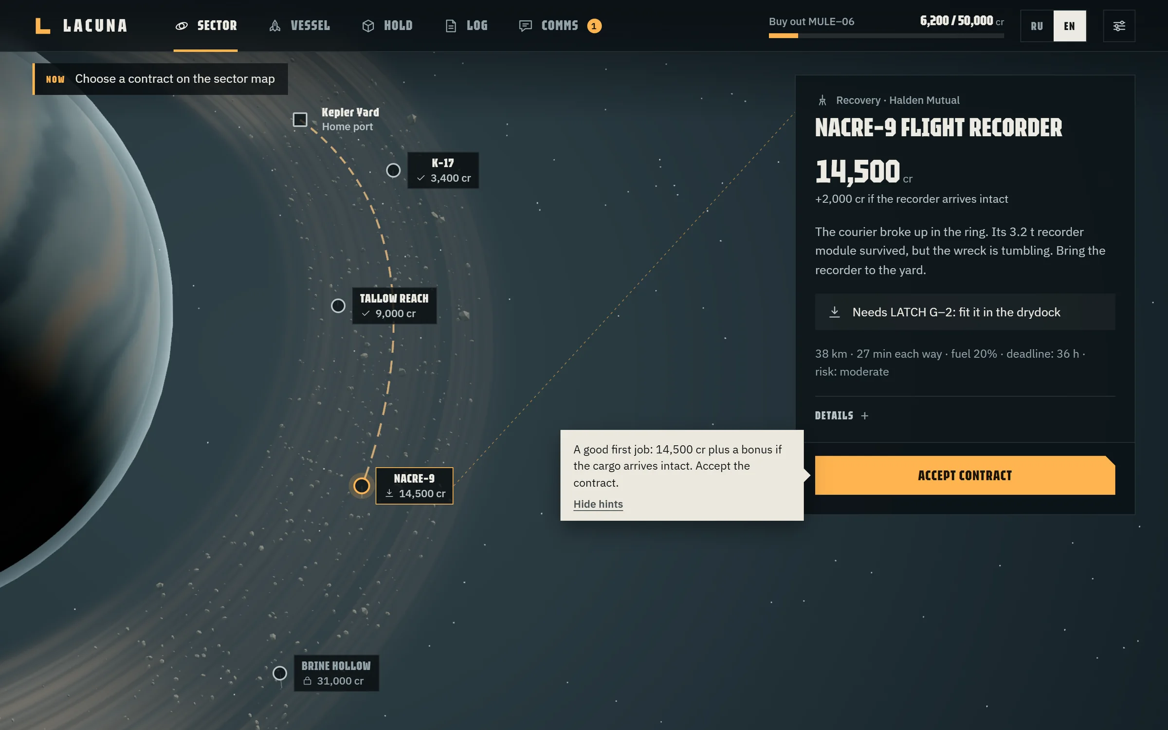 The ring around the gas giant with contract markers